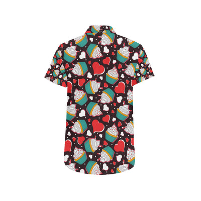 Cupcakes Heart Print Pattern Men's Short Sleeve Button Up Shirt