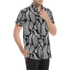 Fern Leave Black White Print Pattern Men's Short Sleeve Button Up Shirt