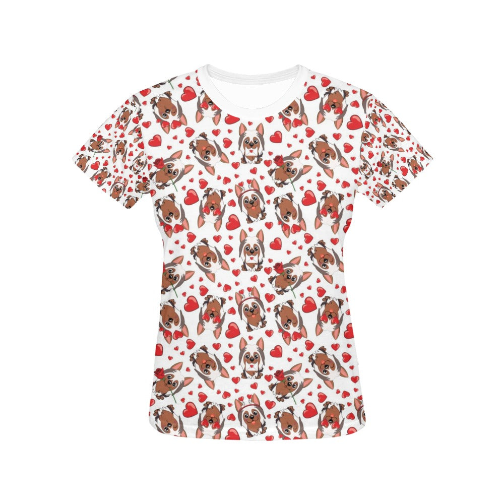Silky Terriers Heart Print Design LKS302 Women's  T-shirt