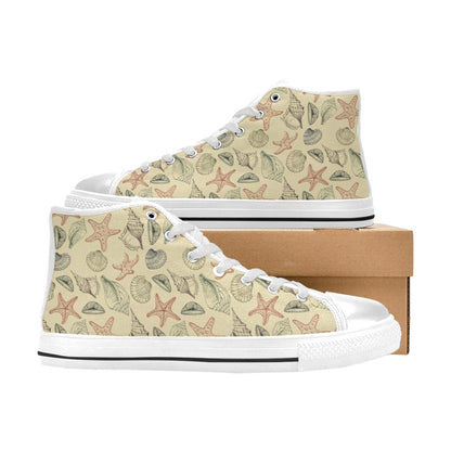 Seashell Print Design LKS305 High Top Women's White Shoes