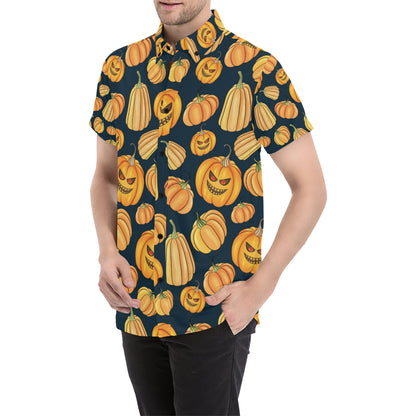 Pumpkin Halloween Pattern Print Design A04 Men's Short Sleeve Button Up Shirt