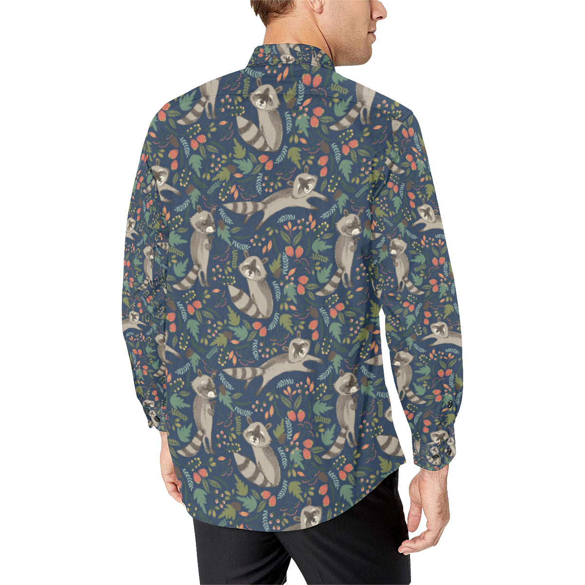 Raccoon Pattern Print Design A02 Men's Long Sleeve Shirt