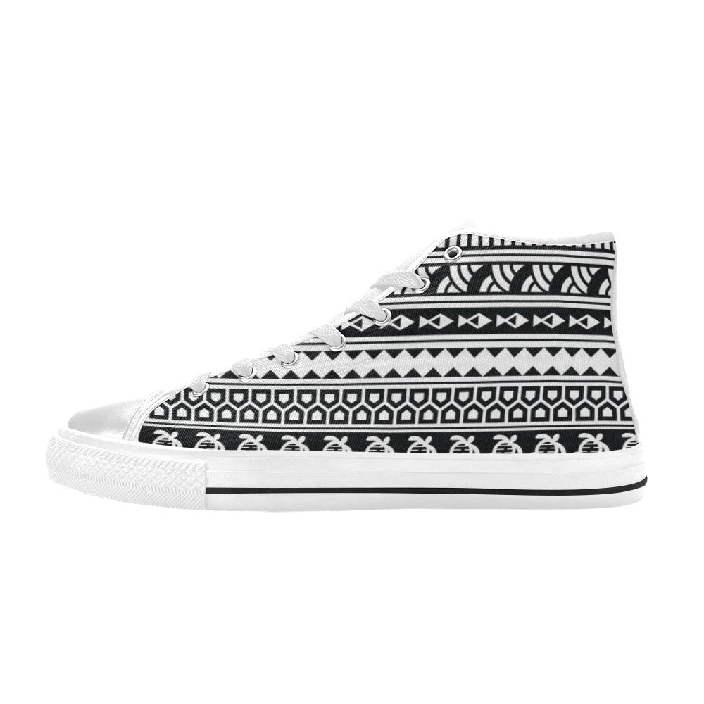 Samoan Pattern Print Design LKS303 High Top Women's White Shoes