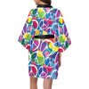 Peace Sign Colorful Pattern Print Design A02 Women's Short Kimono