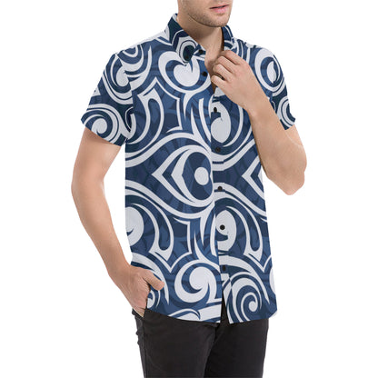 Maori Pattern Print Design 01 Men's Short Sleeve Button Up Shirt
