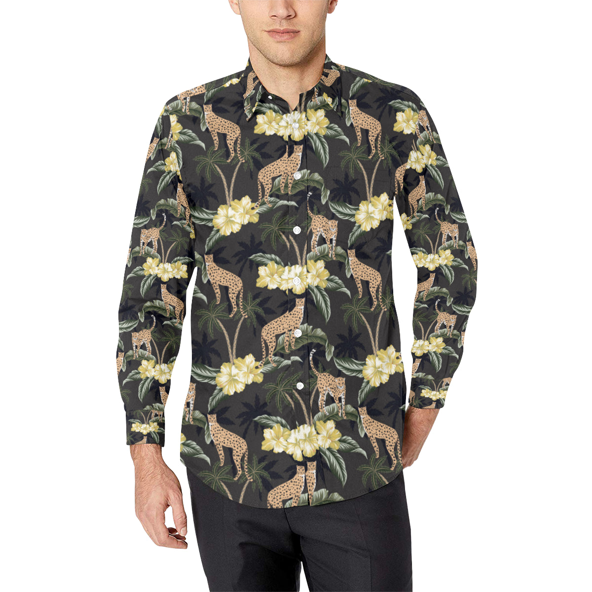 Cheetah Pattern Print Design 04 Men's Long Sleeve Shirt