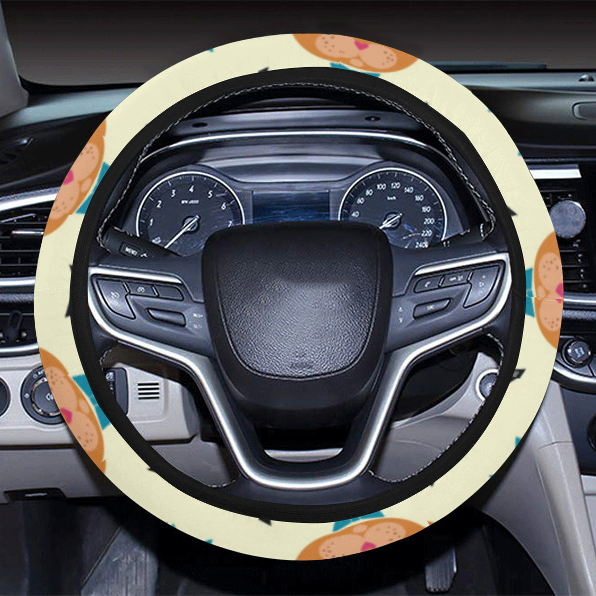 Cat Pattern Print Design 05 Steering Wheel Cover with Elastic Edge