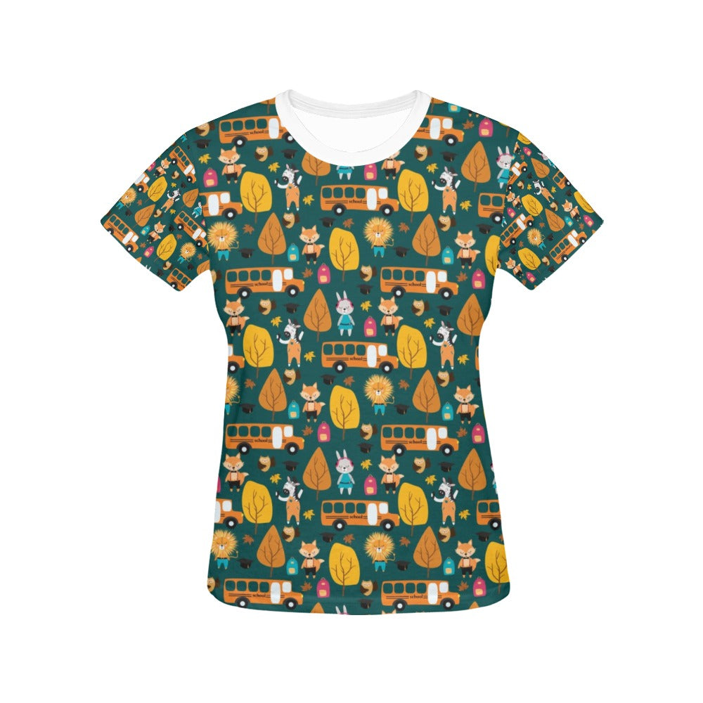 School Bus Print Design LKS309 Women's  T-shirt