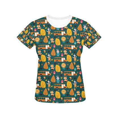 School Bus Print Design LKS309 Women's  T-shirt
