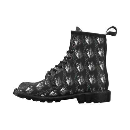 Wolf Black Dream Catcher Design Print Women's Boots