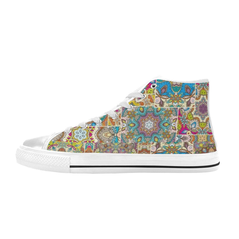 Patchwork Print Design LKS402 High Top Women's White Shoes