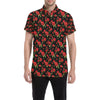 Red Rose Themed Print Men's Short Sleeve Button Up Shirt