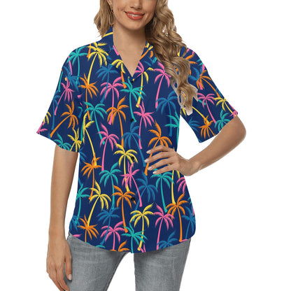 Palm Tree Pattern Print Design PT013 Women's Hawaiian Shirt