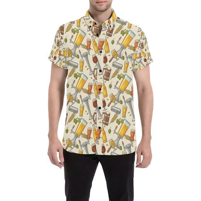 Beer Pattern Print Design 05 Men's Short Sleeve Button Up Shirt