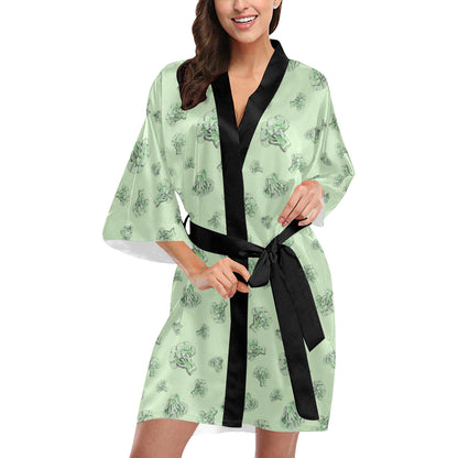 Broccoli Pattern Print Design 05 Women's Short Kimono