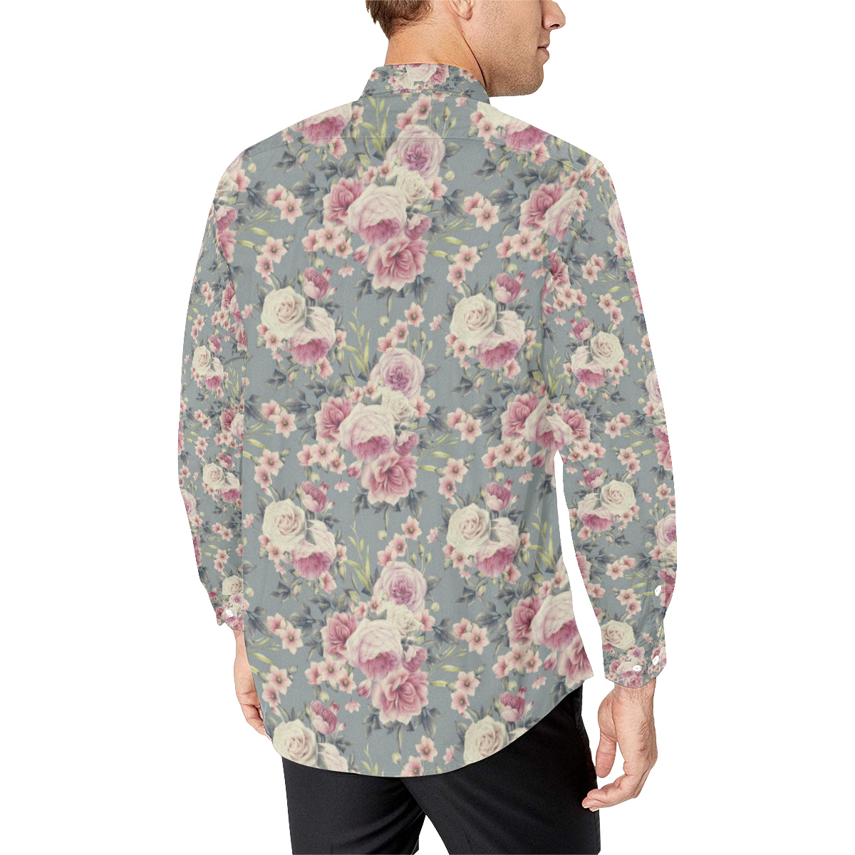 Peony Pattern Print Design PE05 Men's Long Sleeve Shirt