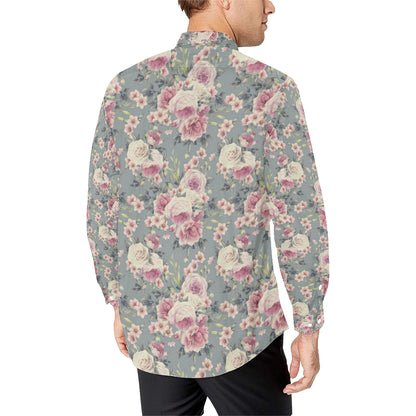Peony Pattern Print Design PE05 Men's Long Sleeve Shirt