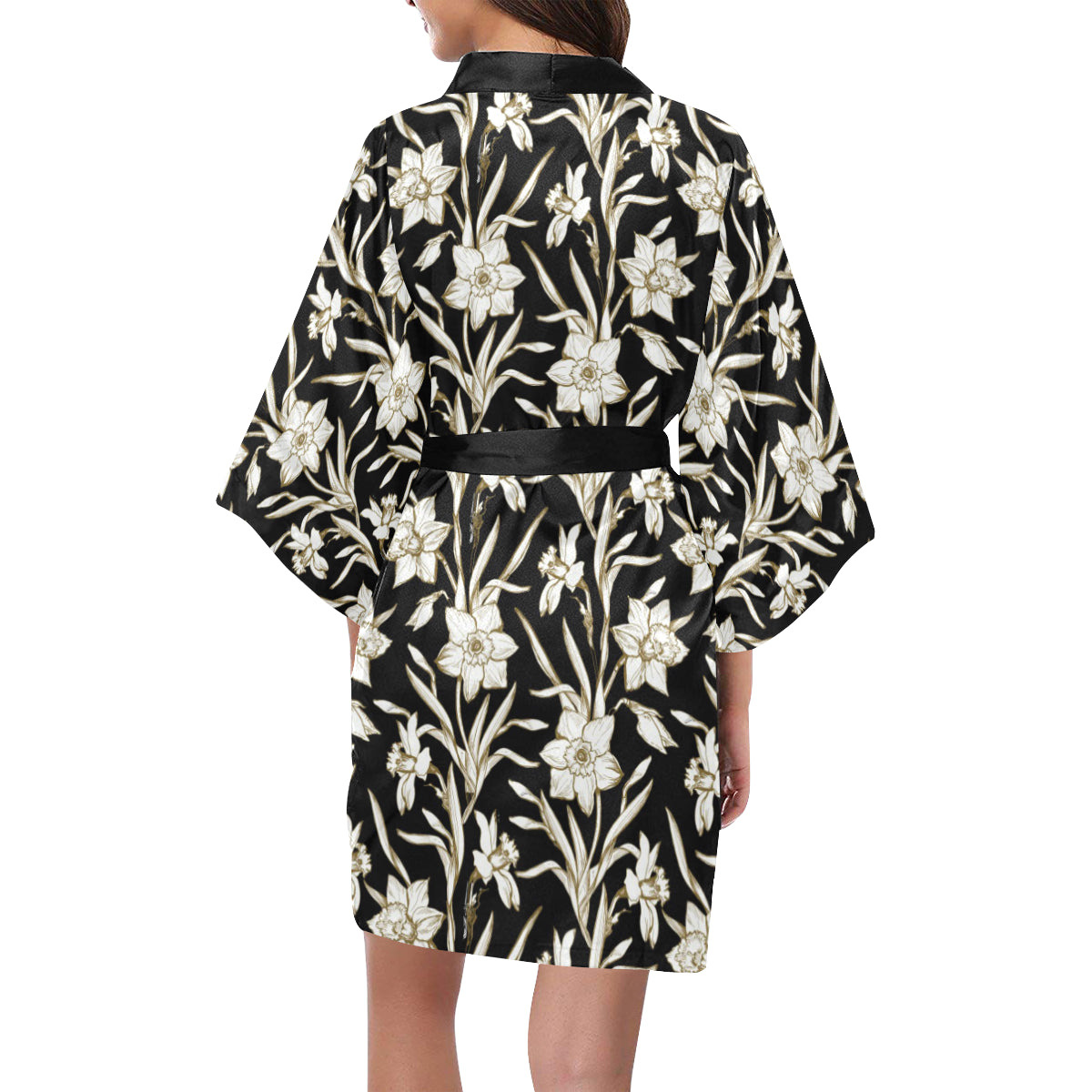 Daffodils Pattern Print Design DF06 Women's Short Kimono