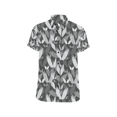 Angel Wings Pattern Design Themed Print Men's Short Sleeve Button Up Shirt