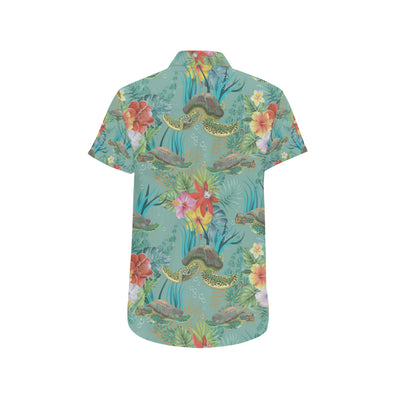 Sea Turtle Pattern Print Design T012 Men's Short Sleeve Button Up Shirt