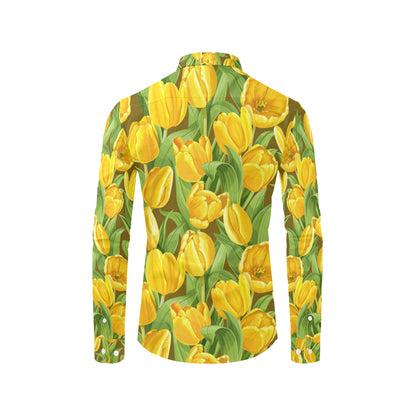 Tulip Yellow Pattern Print Design TP010 Men's Long Sleeve Shirt