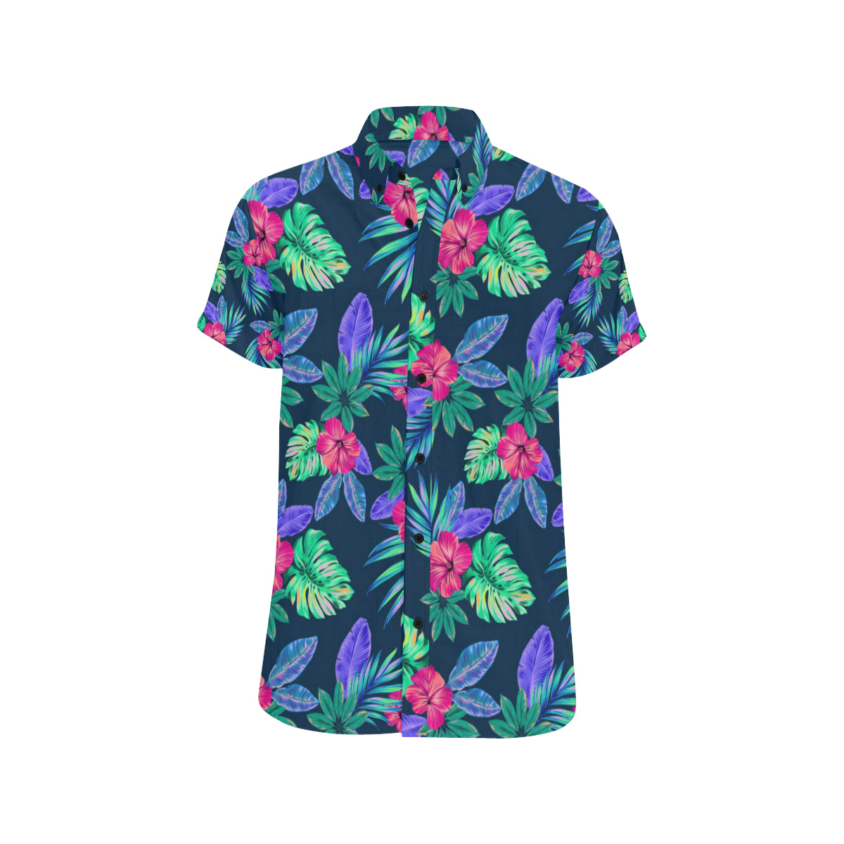 Tropical Flower Pattern Print Design TF09 Men's Short Sleeve Button Up Shirt