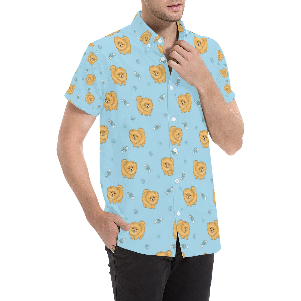 Pomeranians Pattern Print Design A03 Men's Short Sleeve Button Up Shirt