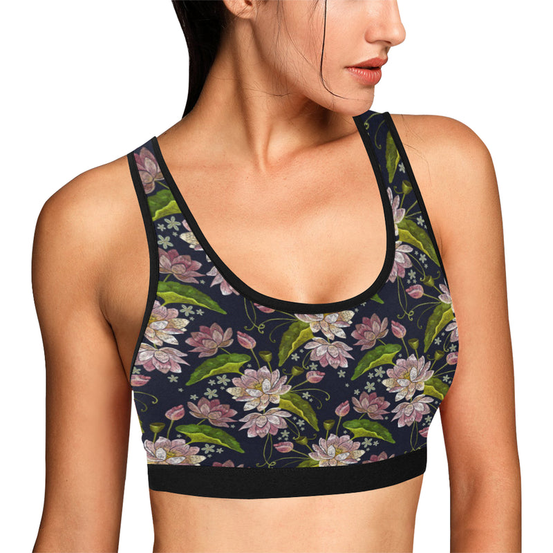 lotus Embroidered Pattern Print Design LO06 Sports Bra