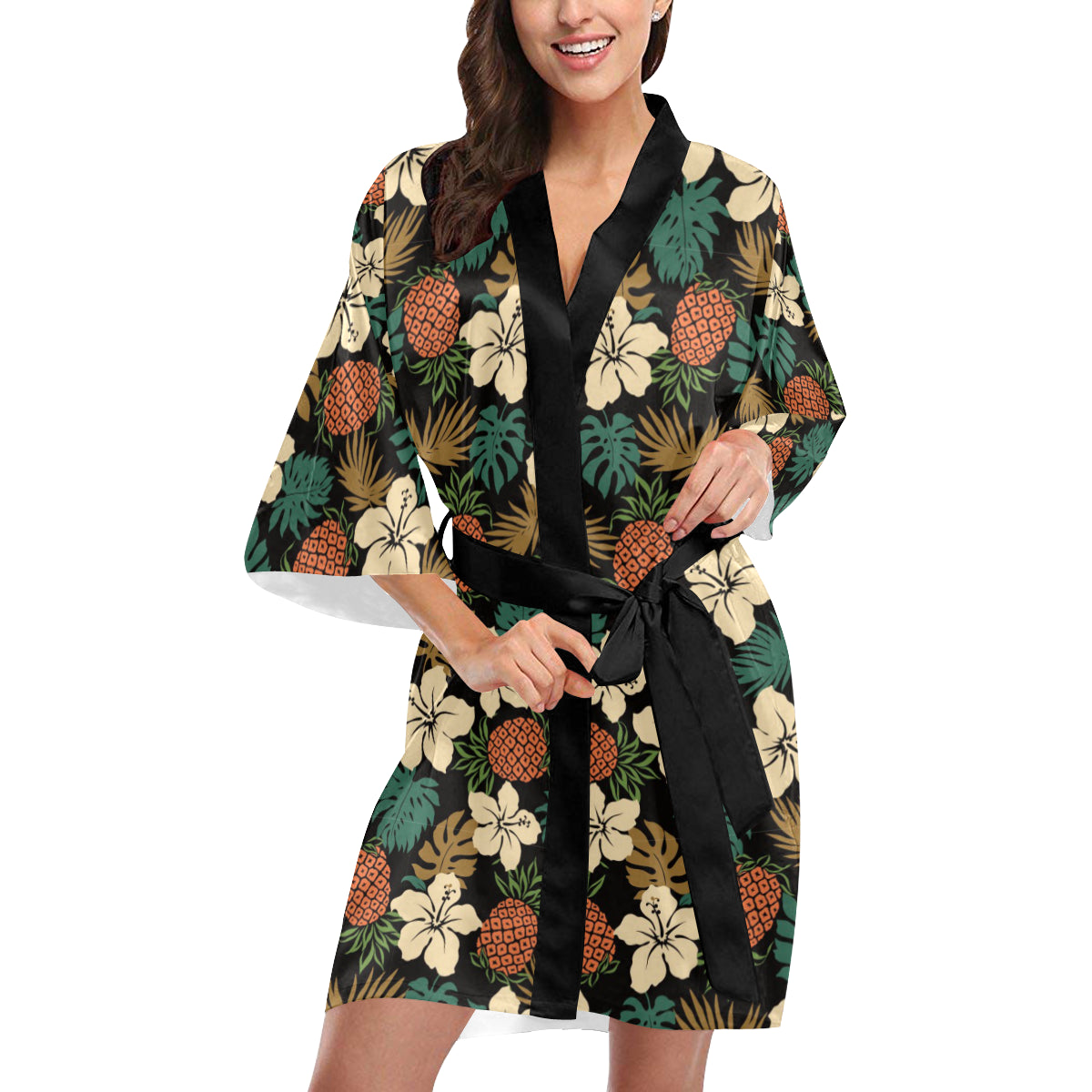 Hawaiian Themed Pattern Print Design H08 Women Kimono Robe