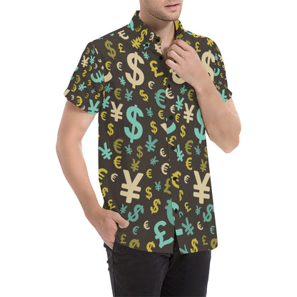Money Pattern Print Design 01 Men's Short Sleeve Button Up Shirt