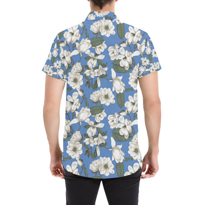 Magnolia Pattern Print Design 01 Men's Short Sleeve Button Up Shirt
