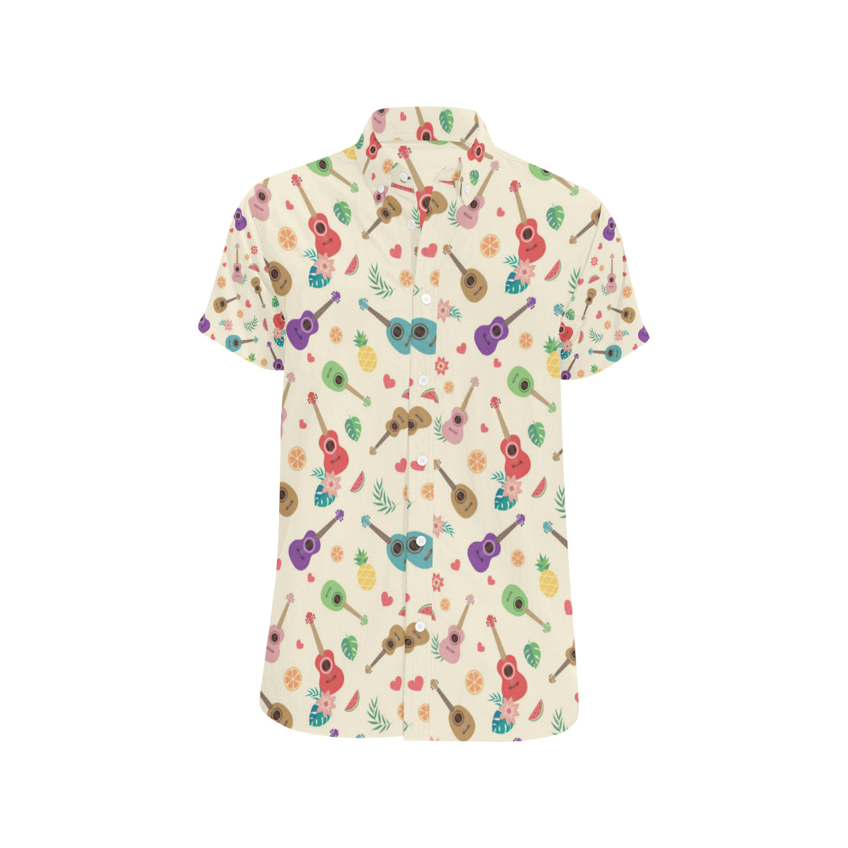 Ukulele Pattern Print Design 01 Men's Short Sleeve Button Up Shirt