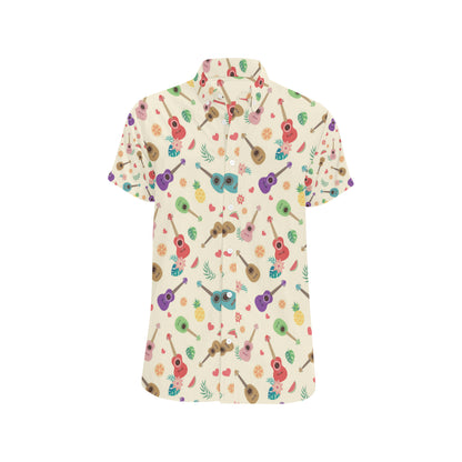 Ukulele Pattern Print Design 01 Men's Short Sleeve Button Up Shirt