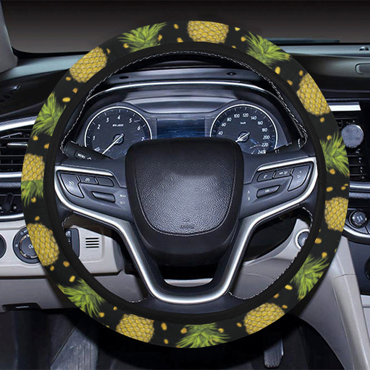 Pineapple Gold Dot Themed Print Steering Wheel Cover with Elastic Edge