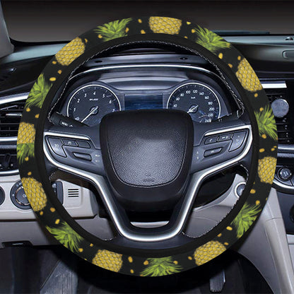 Pineapple Gold Dot Themed Print Steering Wheel Cover with Elastic Edge