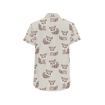Raccoon Pattern Print Design A05 Men's Short Sleeve Button Up Shirt