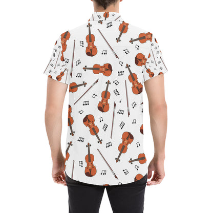 Violin Pattern Print Design 02 Men's Short Sleeve Button Up Shirt