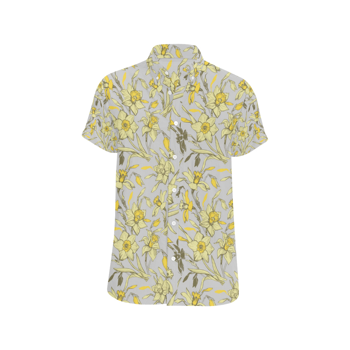Daffodils Pattern Print Design DF05 Men's Short Sleeve Button Up Shirt