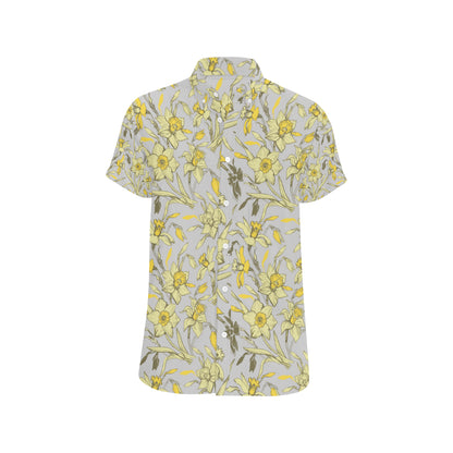 Daffodils Pattern Print Design DF05 Men's Short Sleeve Button Up Shirt