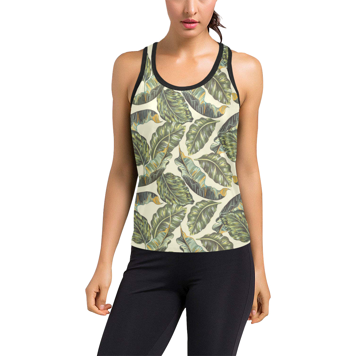 Banana Leaf Pattern Print Design BL08 Women's Racerback Tank Top