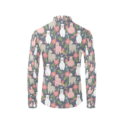 Alpaca Pattern Print Design 03 Men's Long Sleeve Shirt