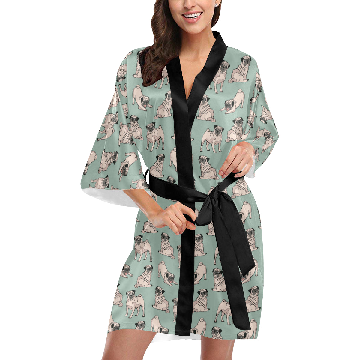 Pug Pattern Print Design A01 Women's Short Kimono