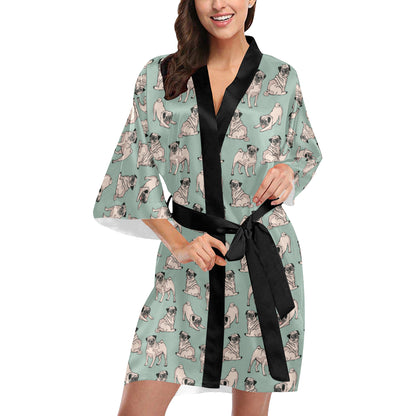 Pug Pattern Print Design A01 Women's Short Kimono