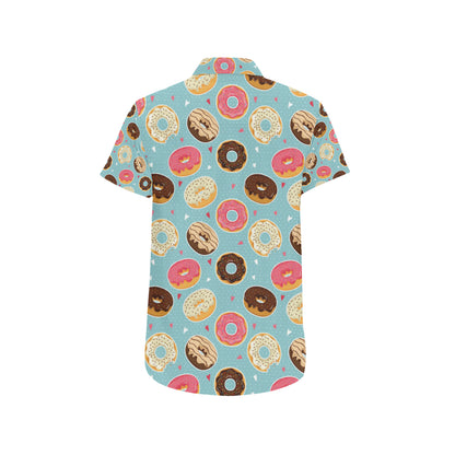 Donut Pattern Print Design DN04 Men's Short Sleeve Button Up Shirt