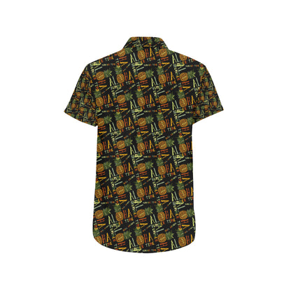 Aloha Hawaii Time Design Themed Print Men's Short Sleeve Button Up Shirt
