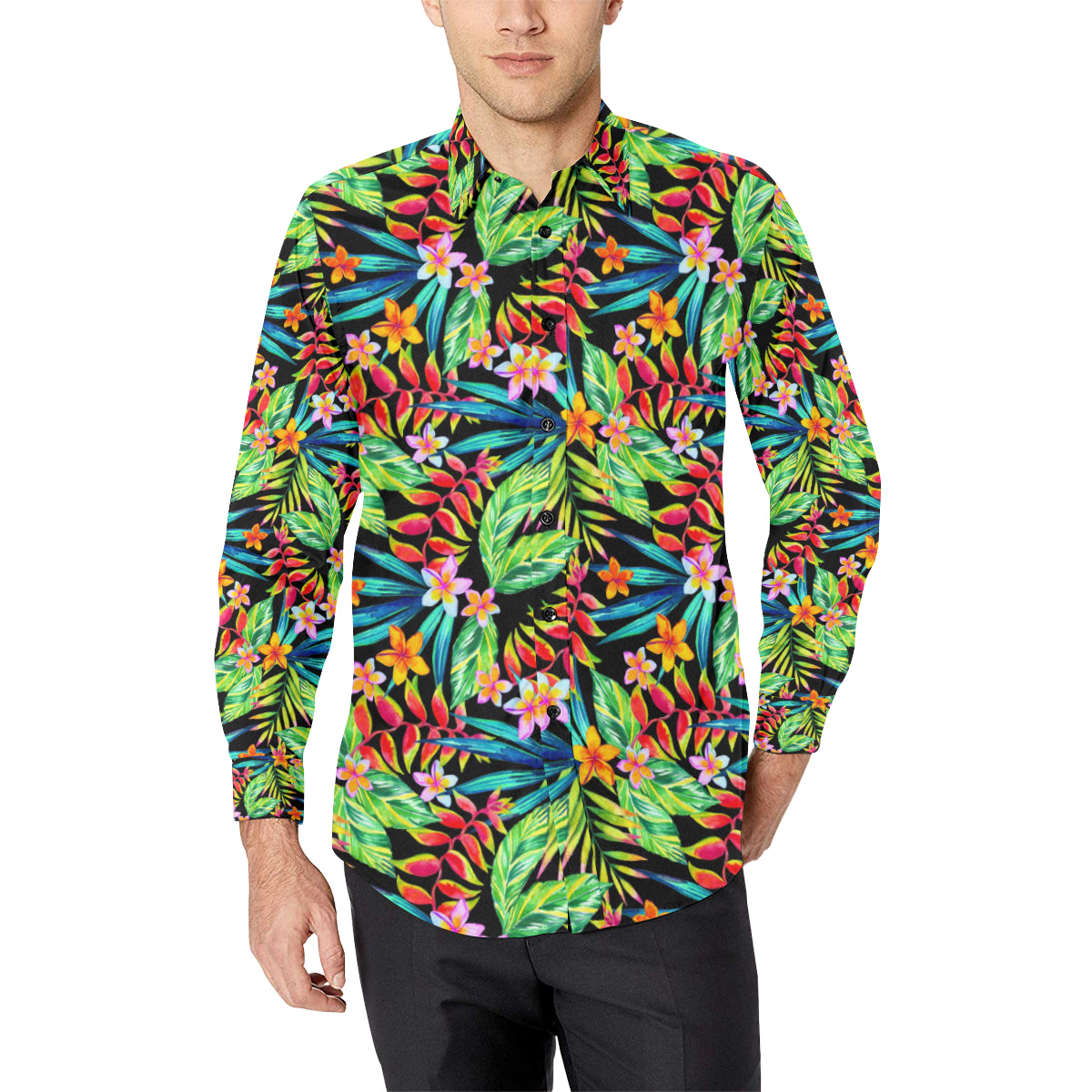 Heliconia Pattern Print Design HL09 Men's Long Sleeve Shirt