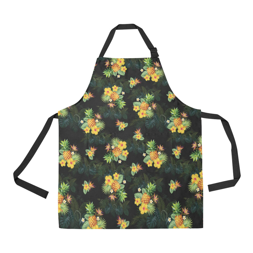 Pineapple Tropical Flower Print Pattern Apron with Pocket