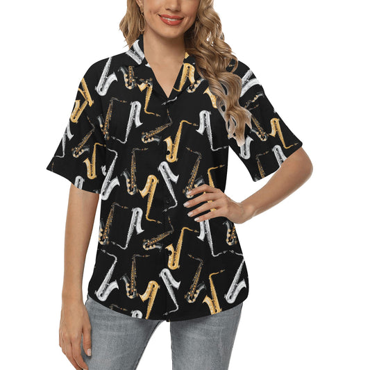 Saxophone Pattern Print Design 01 Women's Hawaiian Shirt
