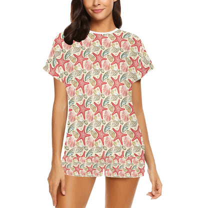 Seashell Print Design LKS301 Women's Short Pajama Set
