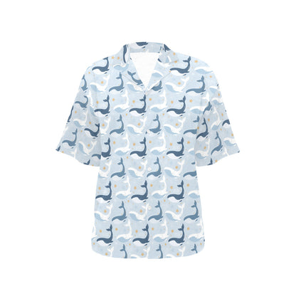 Whale Print Design LKS305 Women's Hawaiian Shirt
